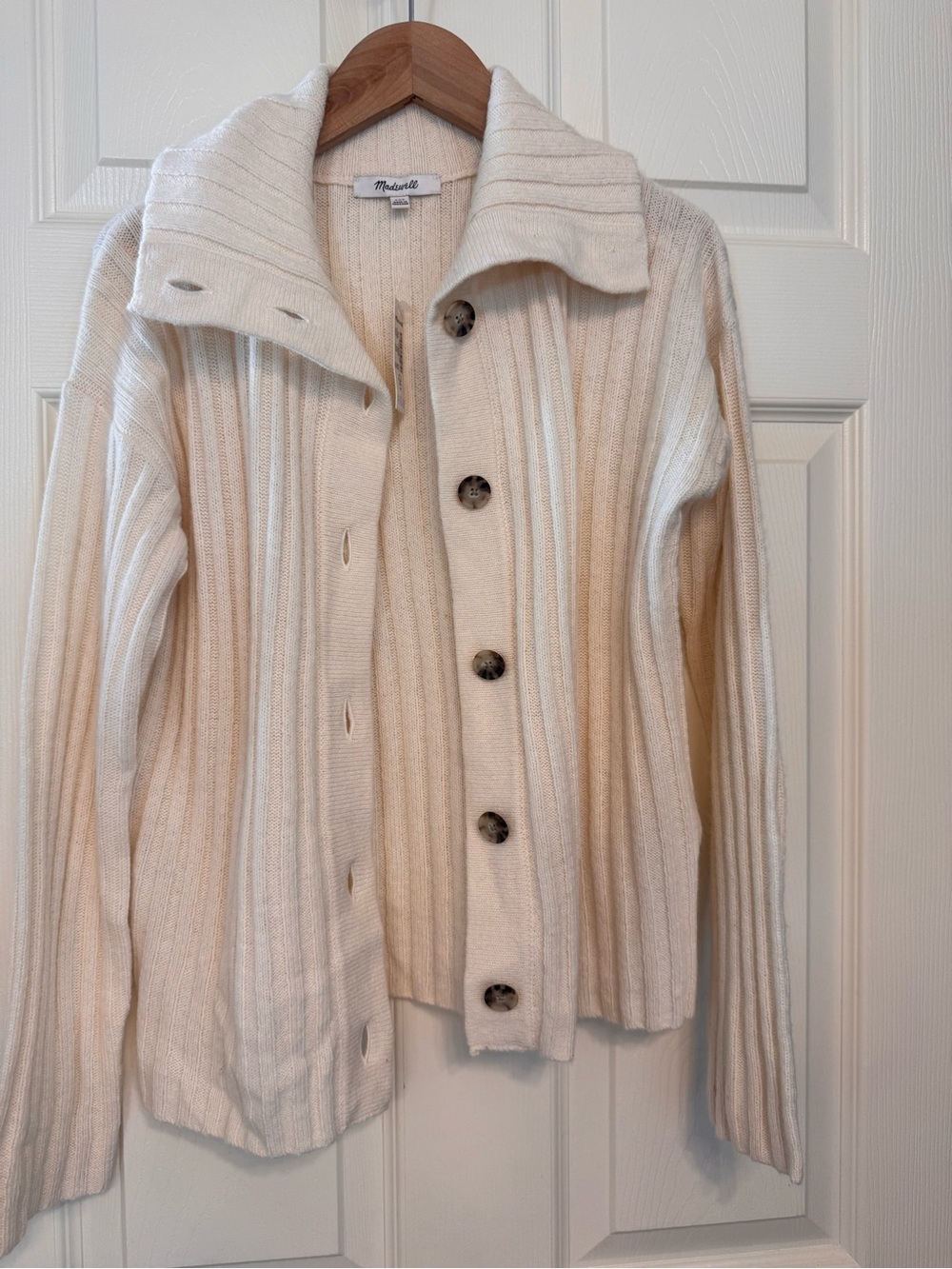 Madewell Cream Ribbed Button-Up Cardigan